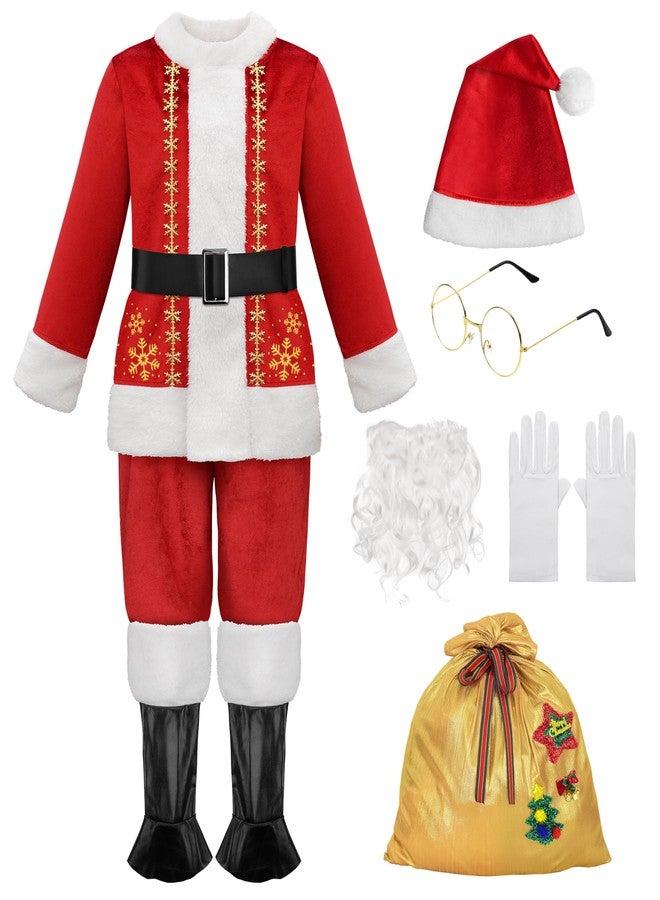 ReliBeauty Kids Santa Costume, 9 PCS Deluxe Toddler Boy Velvet Christmas Outfit for Halloween Cosplay, 120 - Image 1